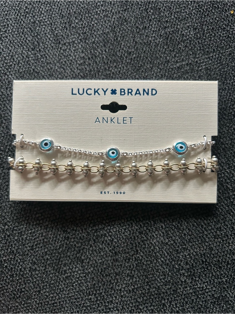 Lucky Brand Silver Anklet Set with Blue Evil Eye Charms